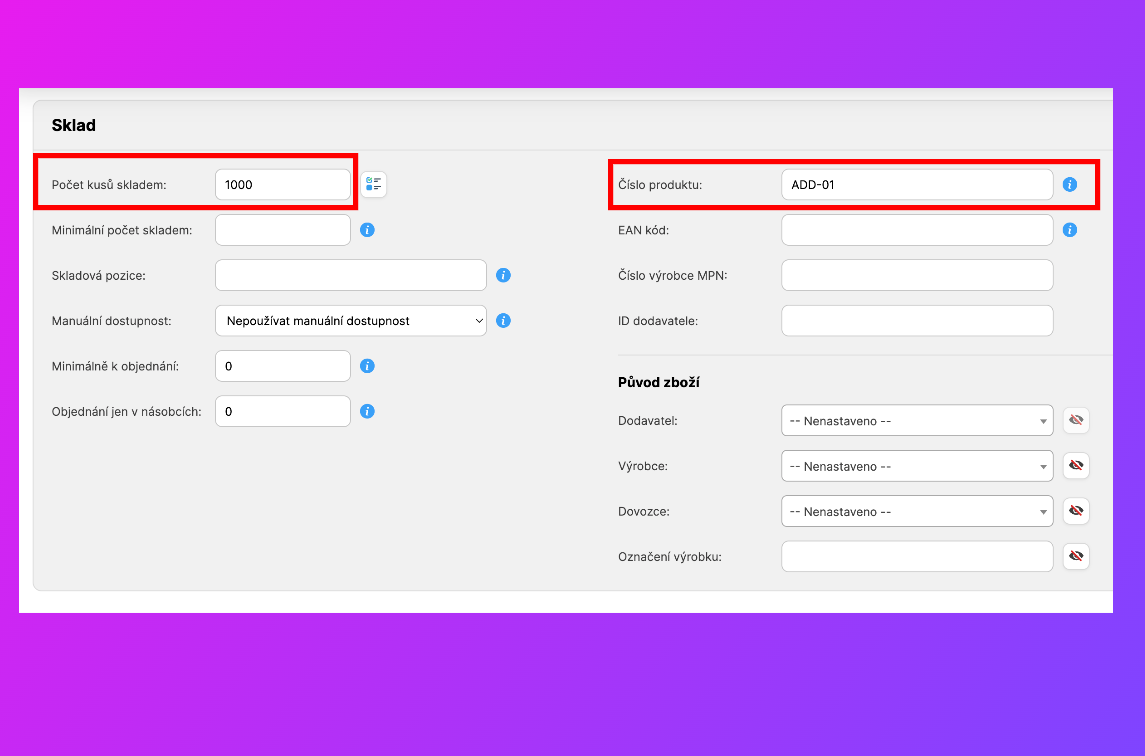 Příprava produktů