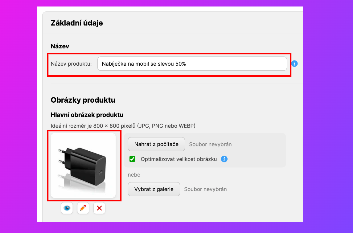 Příprava produktů