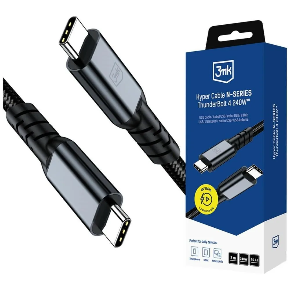 3MK Hyper Cable N-SERIES USB-C / USB-C Thunderbolt 4 2m 48V / 5A 240W black