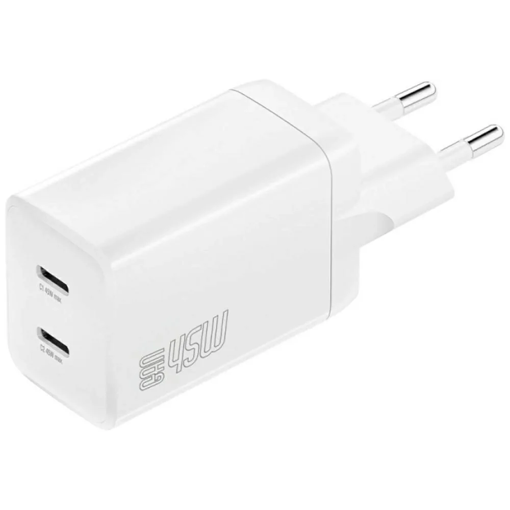 Síťová nabíječka 4smarts PDPlug Dual 45W GaN 2xUSB-C White