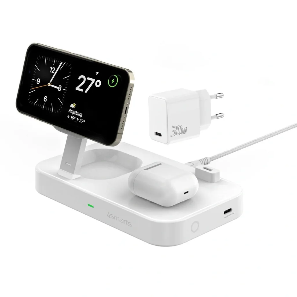 Bezdrátová nabíječka 4smarts QI2 Trident 2-in-1 USB-C wireless charger with 30W mains charger white