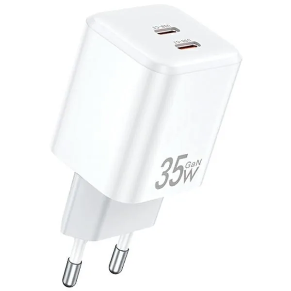 Síťová nabíječka AWEI PD65-EU GaN 35W 2xUSB-C  white