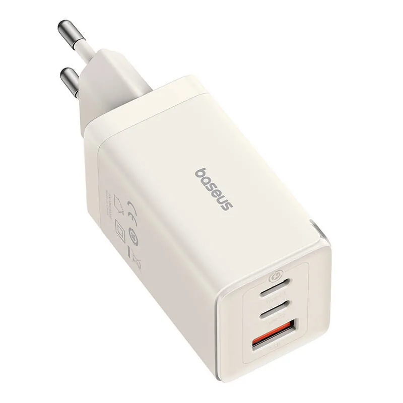 Síťová nabíječka Baseus GaN5 2xUSB-C, USB-A 65W + 1m cable (white)