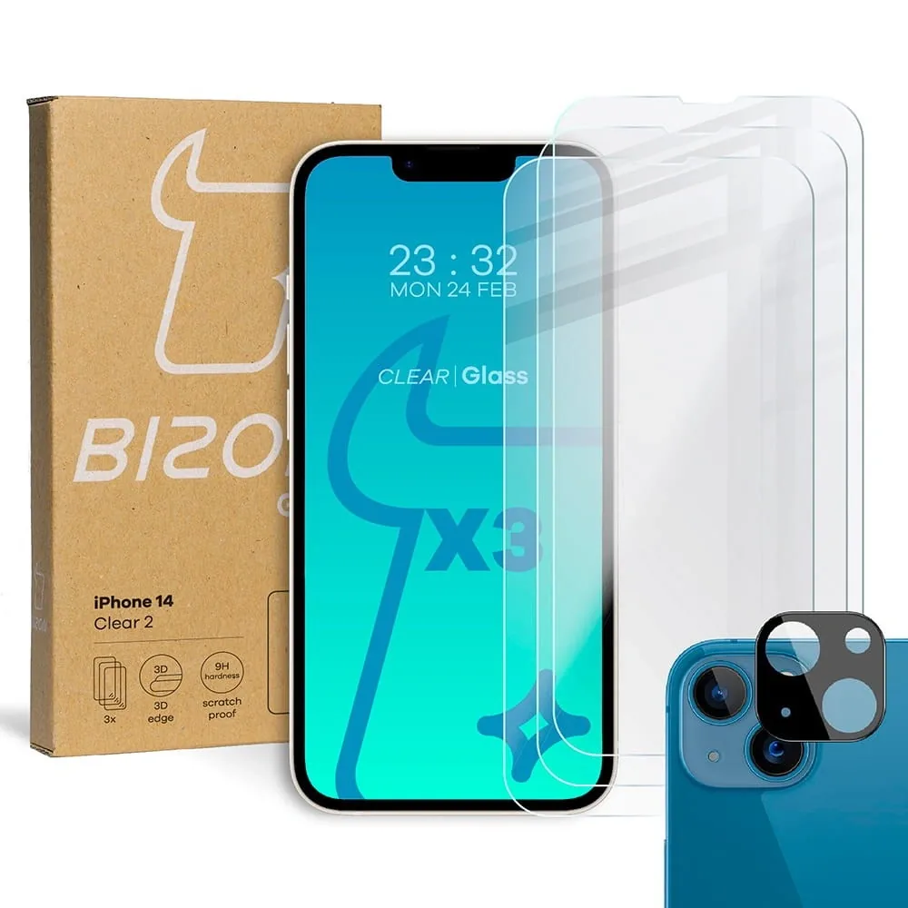 Kryt BIZON 3x screen glass + camera glass Apple iPhone 14
