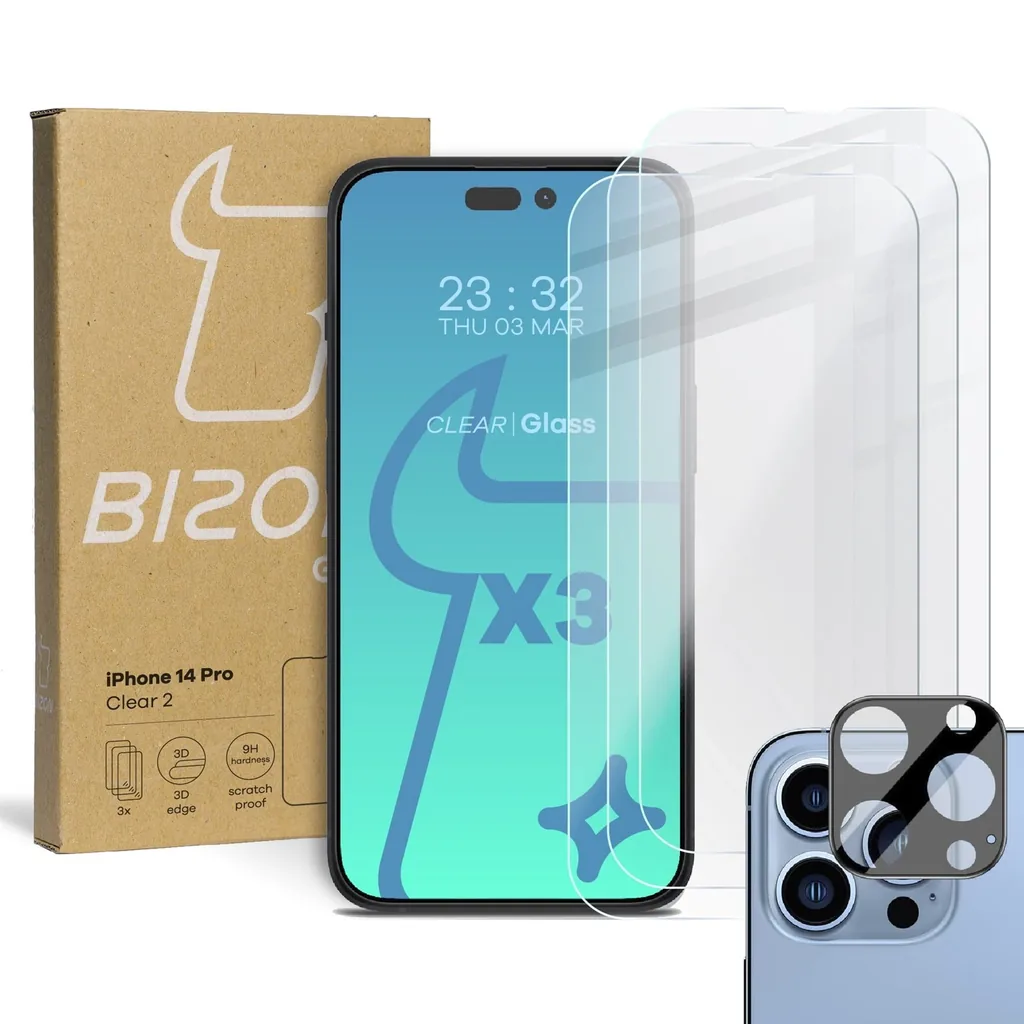 Kryt BIZON 3x screen glass + camera glass Apple iPhone 14 Pro