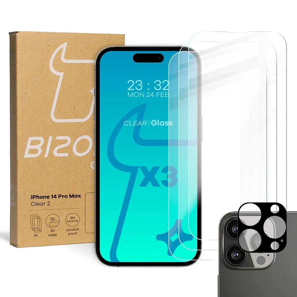 Kryt BIZON 3x screen glass + camera glass Apple iPhone 14 Pro Max