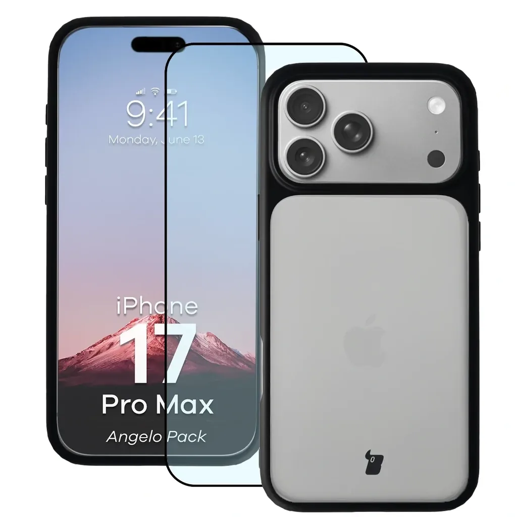 Kryt Bizon Angelo Pack Apple iPhone 17 Pro Max, smoked with a black frame