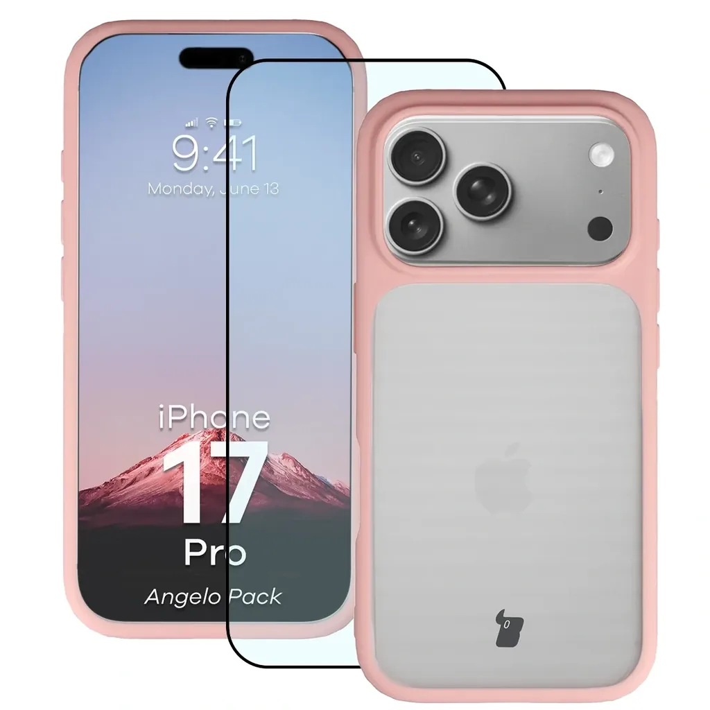 Kryt Bizon Angelo Pack Apple iPhone 17 Pro, smoky with a light pink frame