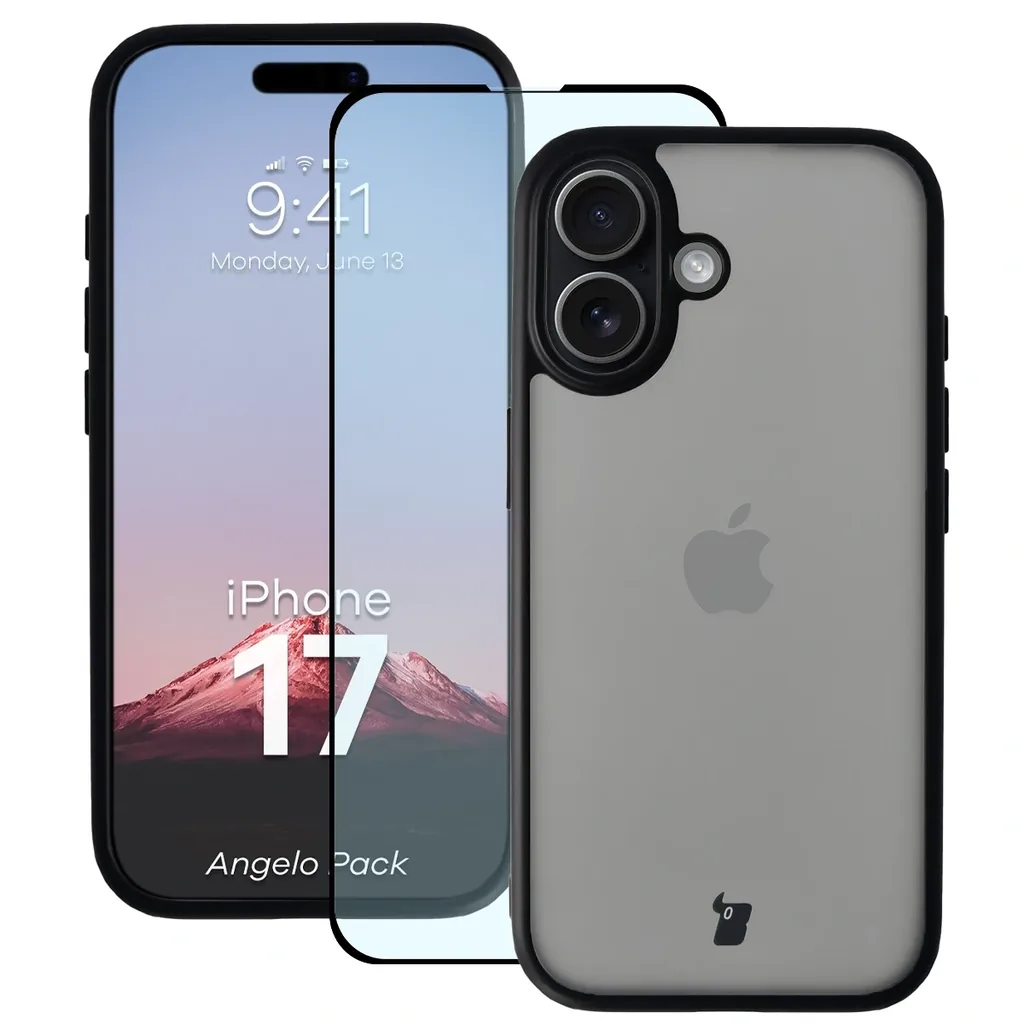 Kryt Bizon Angelo Pack Apple iPhone 17, smoked with a black frame