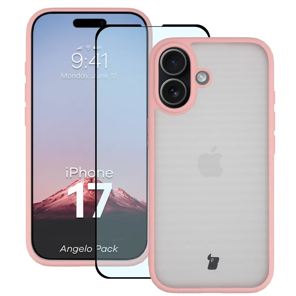 Kryt Bizon Angelo Pack Apple iPhone 17, smoky with a light pink frame