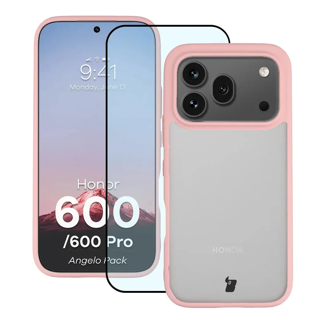 Kryt Bizon Angelo Pack Honor 600 5G / 600 Pro 5G, semi-transparent with a light pink frame