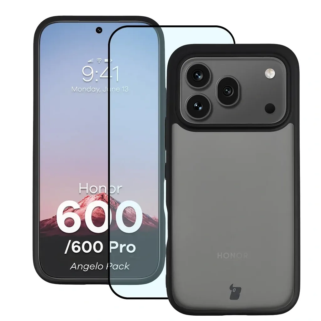 Kryt Bizon Angelo Pack Honor 600 5G / 600 Pro 5G, smoked with a black frame