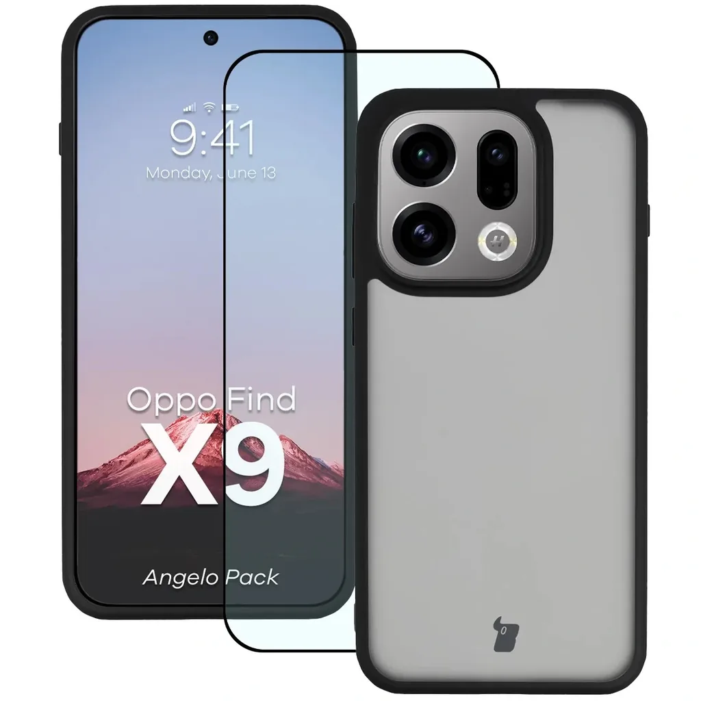 Kryt Bizon Angelo Pack Oppo Find X9, smoked with a black frame