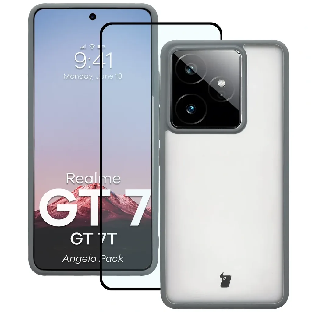 Kryt Bizon Angelo Pack Realme GT 7 / 7T, smoky with a gray frame