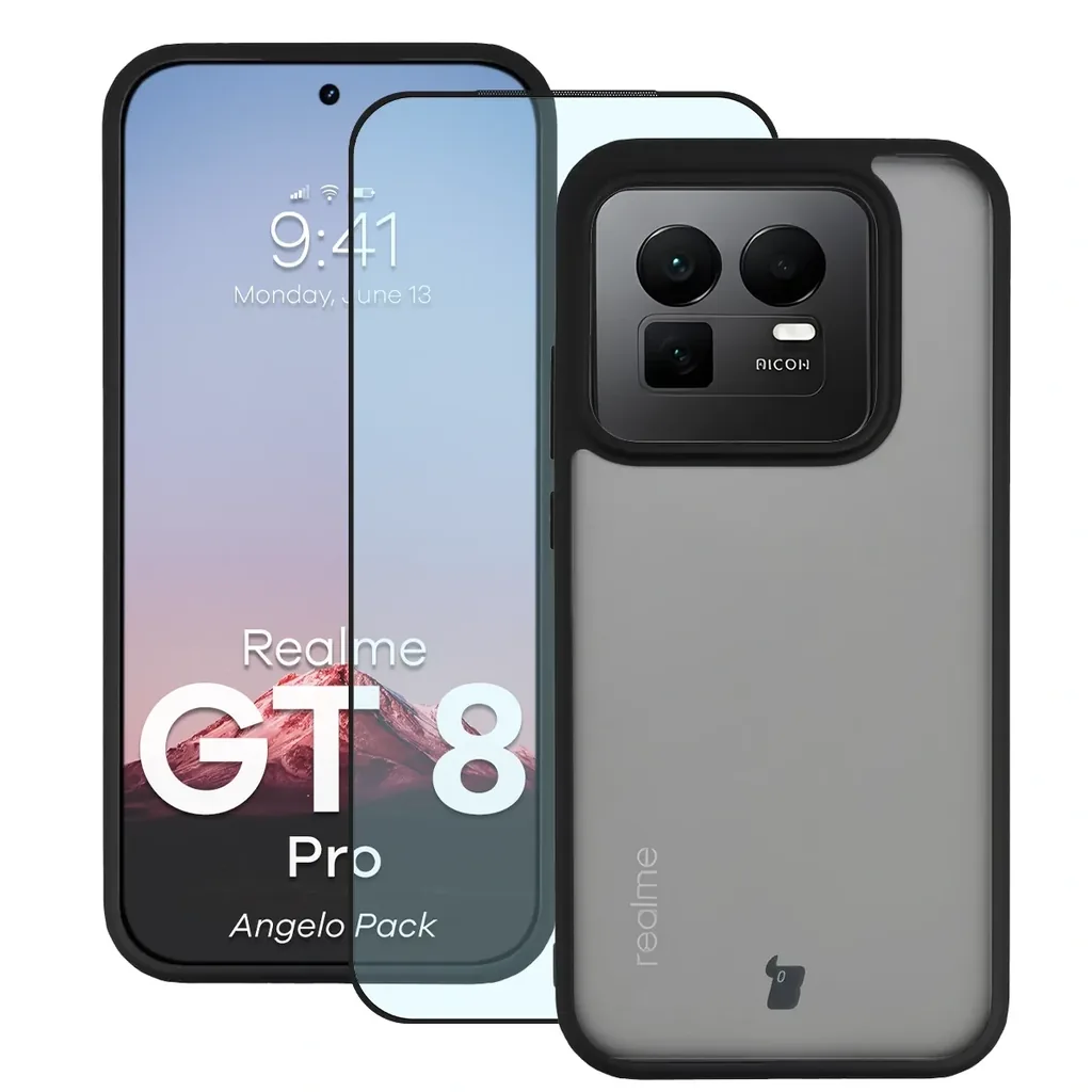 Kryt Bizon Angelo Pack Realme GT 8 Pro, smoked with a black frame