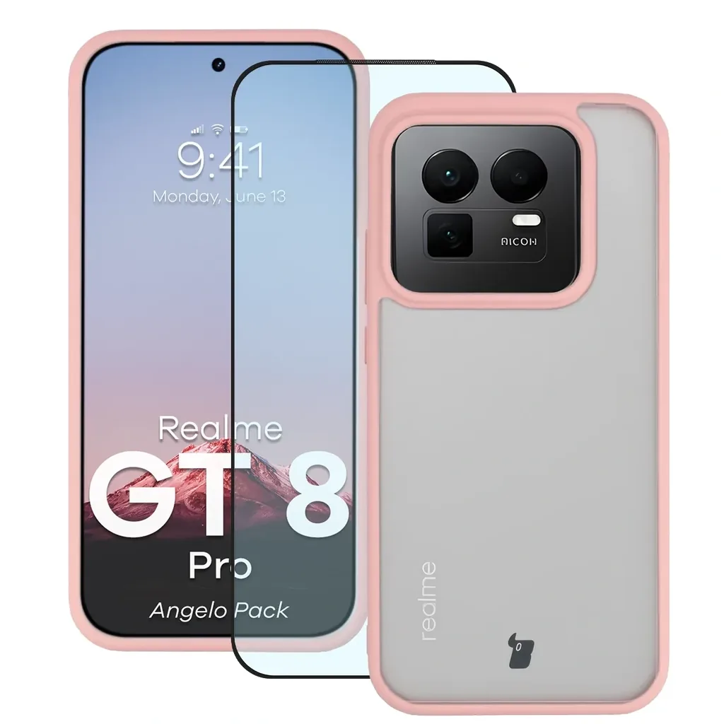 Kryt Bizon Angelo Pack Realme GT 8 Pro, smoky with a light pink frame