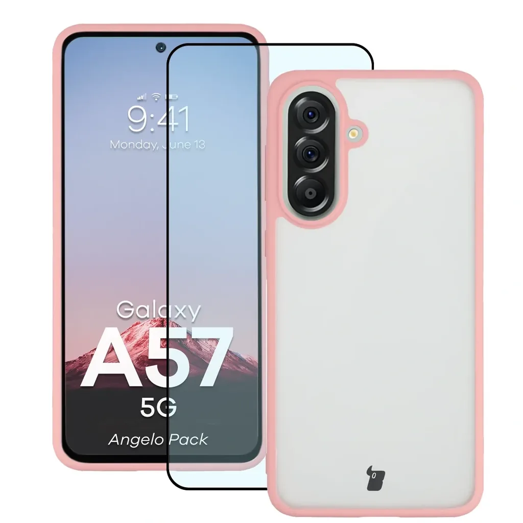 Kryt Bizon Angelo Pack Samsung Galaxy A57 5G, smoky with a light pink frame