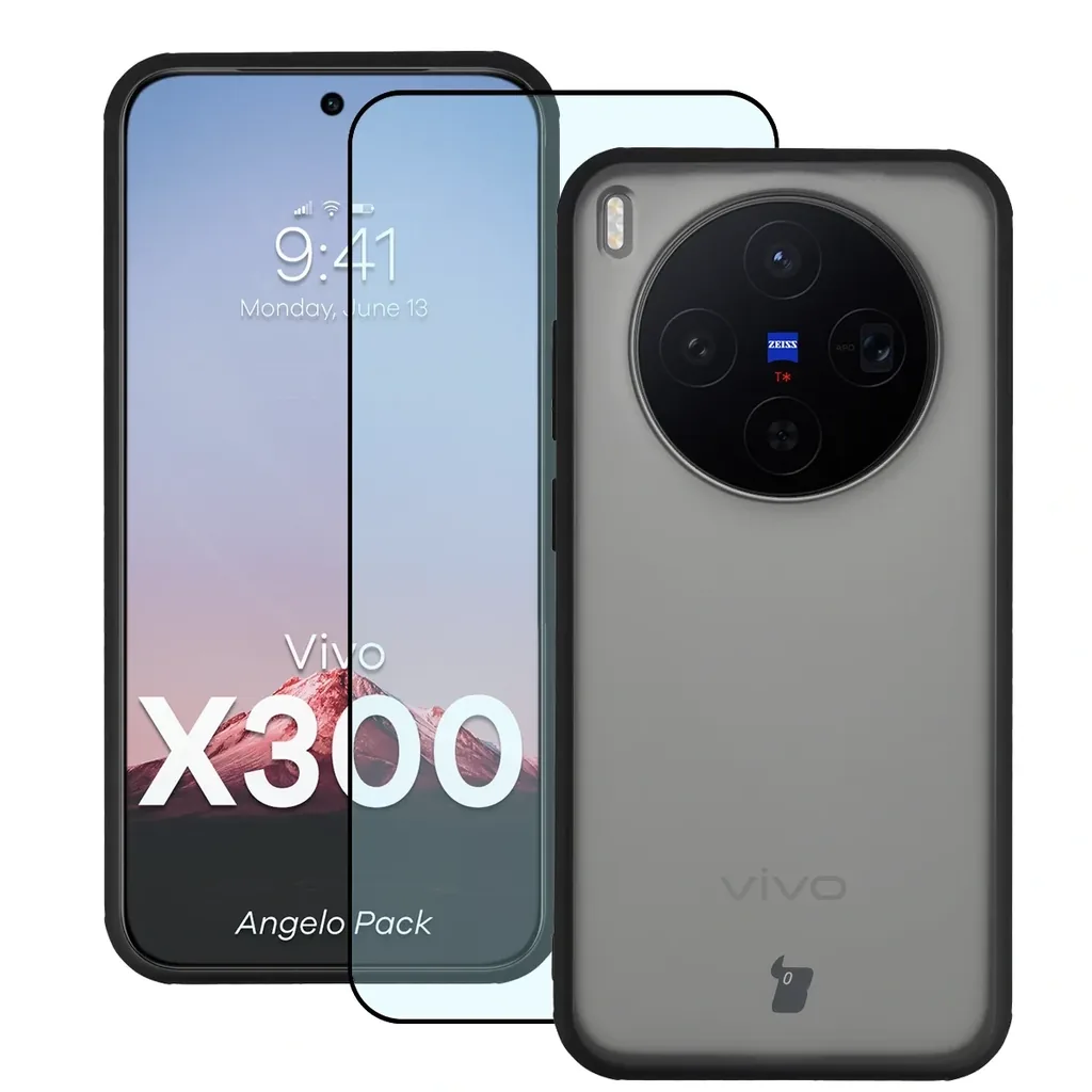 Kryt Bizon Angelo Pack Vivo X300, smoked with a black frame