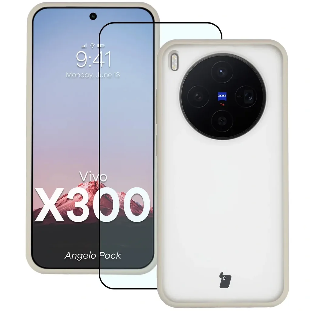 Kryt Bizon Angelo Pack Vivo X300, smoky with a beige frame