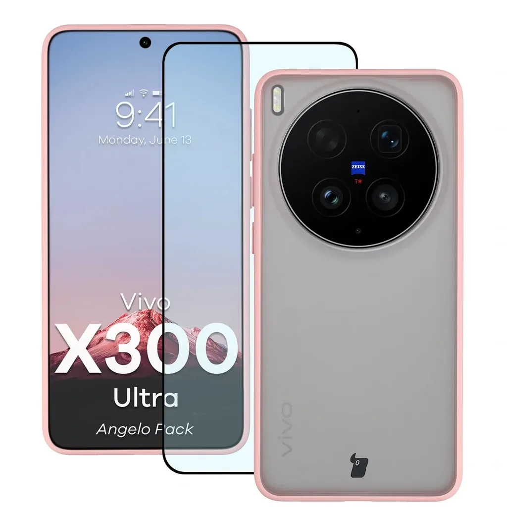 Kryt Bizon Angelo Pack Vivo X300 Ultra, semi-transparent with a light pink frame
