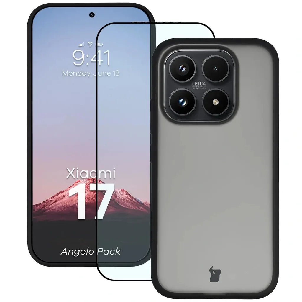 Kryt Bizon Angelo Pack Xiaomi 17, smoked with a black frame