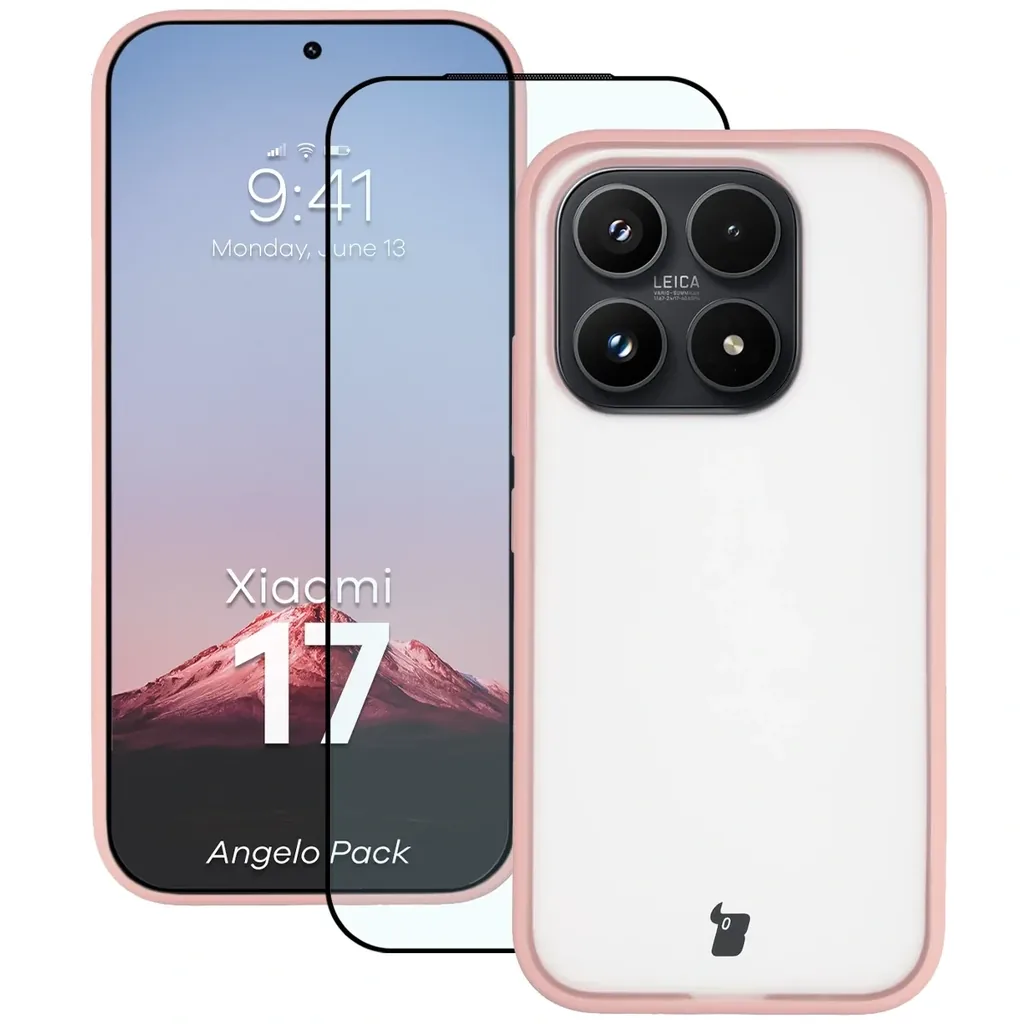 Kryt Bizon Angelo Pack Xiaomi 17, smoky with a light pink frame