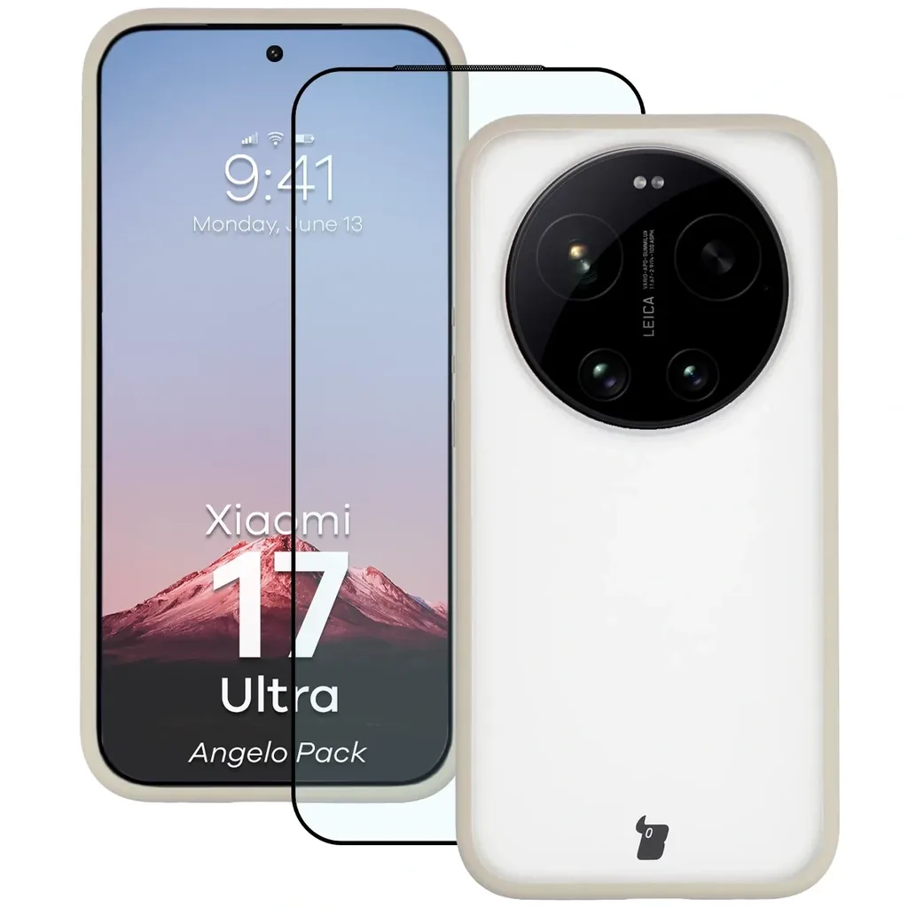 Kryt Bizon Angelo Pack Xiaomi 17 Ultra, smoked with a beige frame