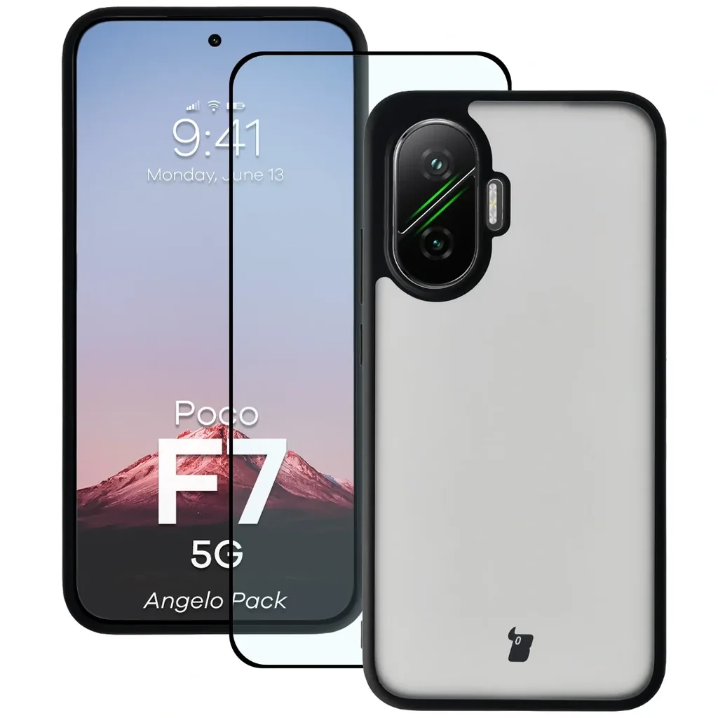Kryt Bizon Angelo Pack Xiaomi POCO F7, smoked with a black frame