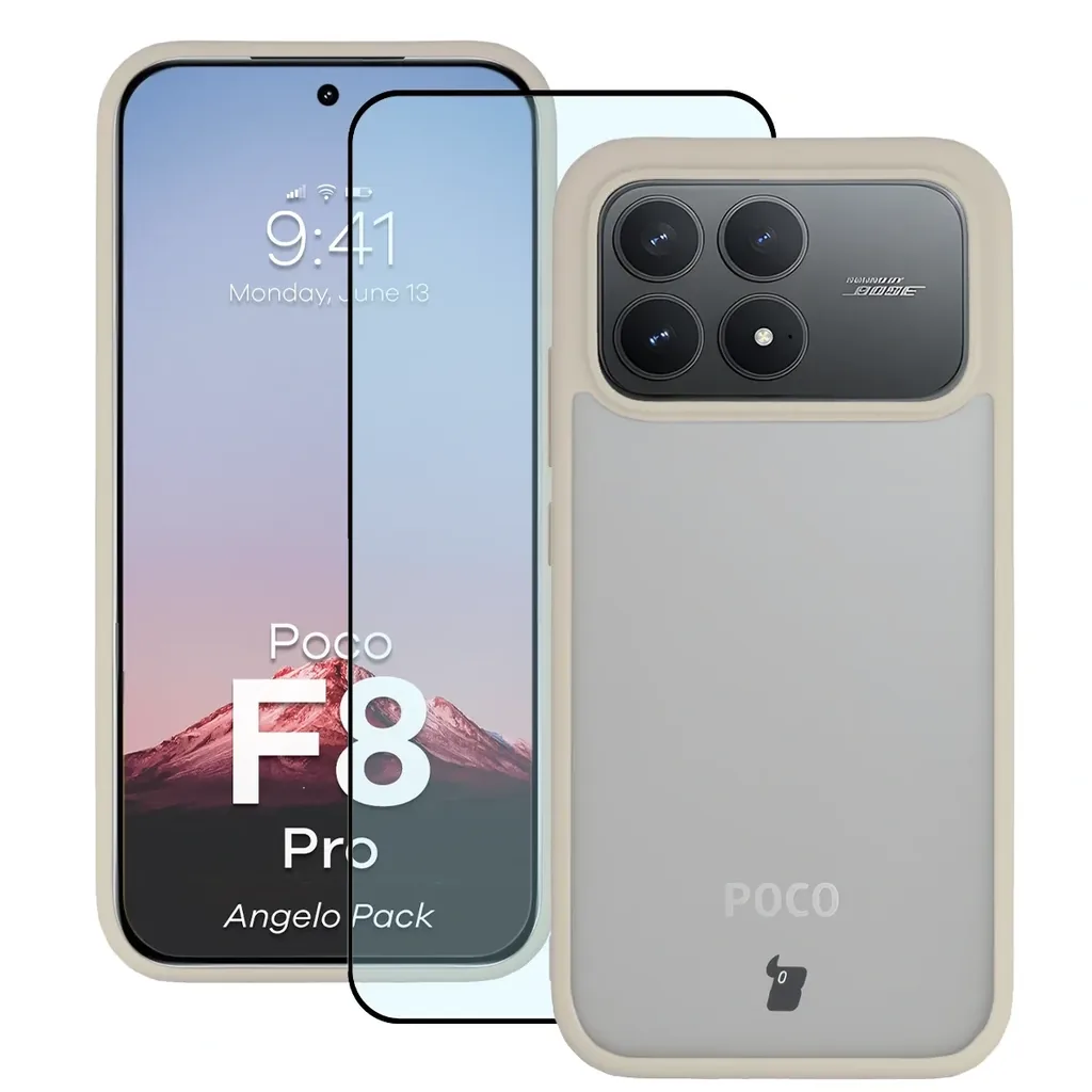 Kryt Bizon Angelo Pack Xiaomi POCO F8 Pro, smoky with a beige frame