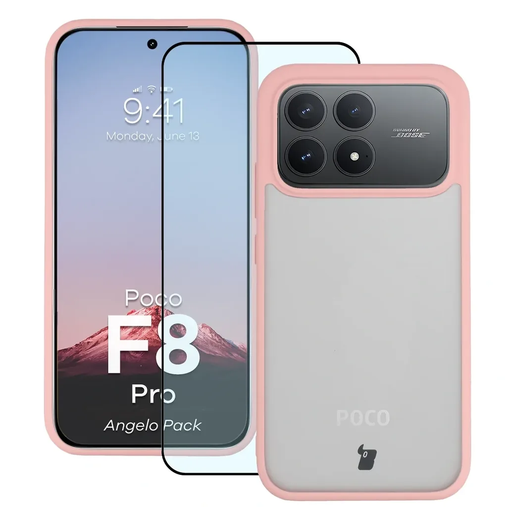 Kryt Bizon Angelo Pack Xiaomi POCO F8 Pro, smoky with a light pink frame