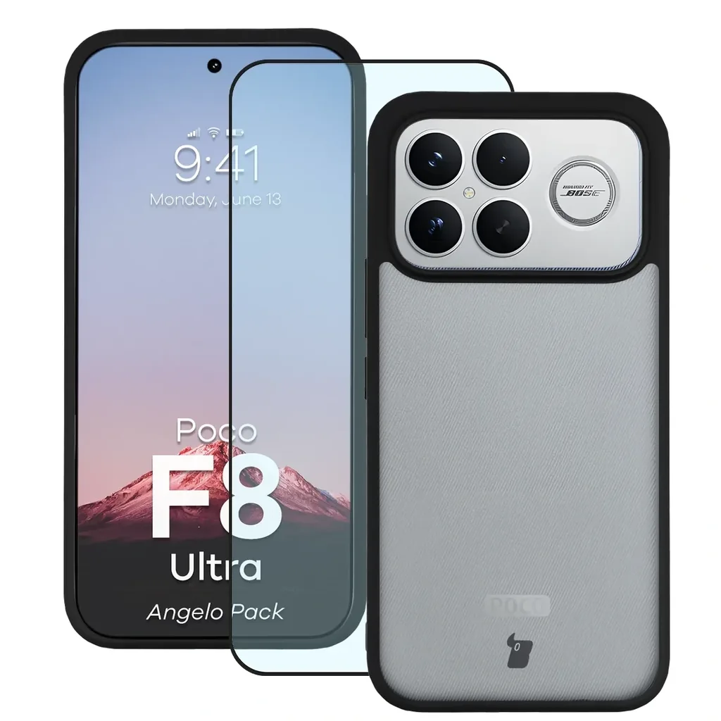 Kryt Bizon Angelo Pack Xiaomi POCO F8 Ultra, smoked with a black frame