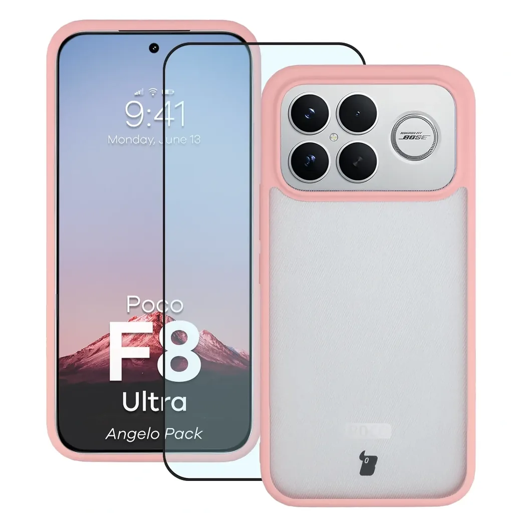 Kryt Bizon Angelo Pack Xiaomi POCO F8 Ultra, smoky with a light pink frame