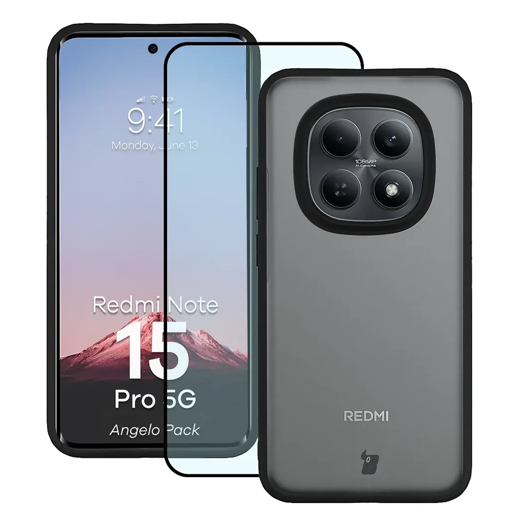 Kryt Bizon Angelo Pack Xiaomi Redmi Note 15 Pro 5G, smoked with a black frame