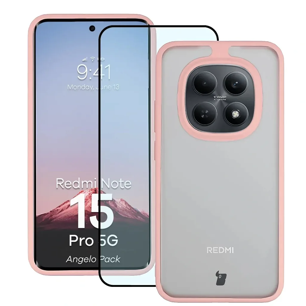 Kryt Bizon Angelo Pack Xiaomi Redmi Note 15 Pro 5G, smoky with a light pink frame