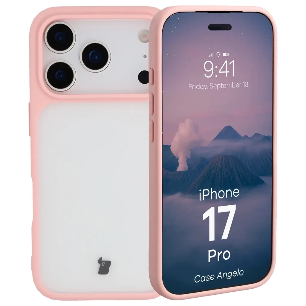 Kryt Bizon Case Angelo Apple iPhone 17 Pro semi-transparent with a light pink frame