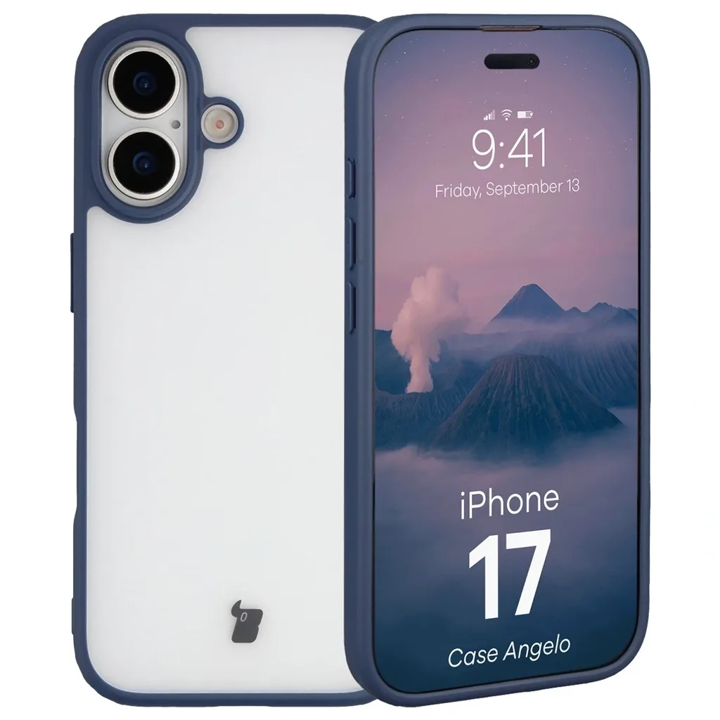 Kryt Bizon Case Angelo Apple iPhone 17 semi-transparent with a navy blue frame