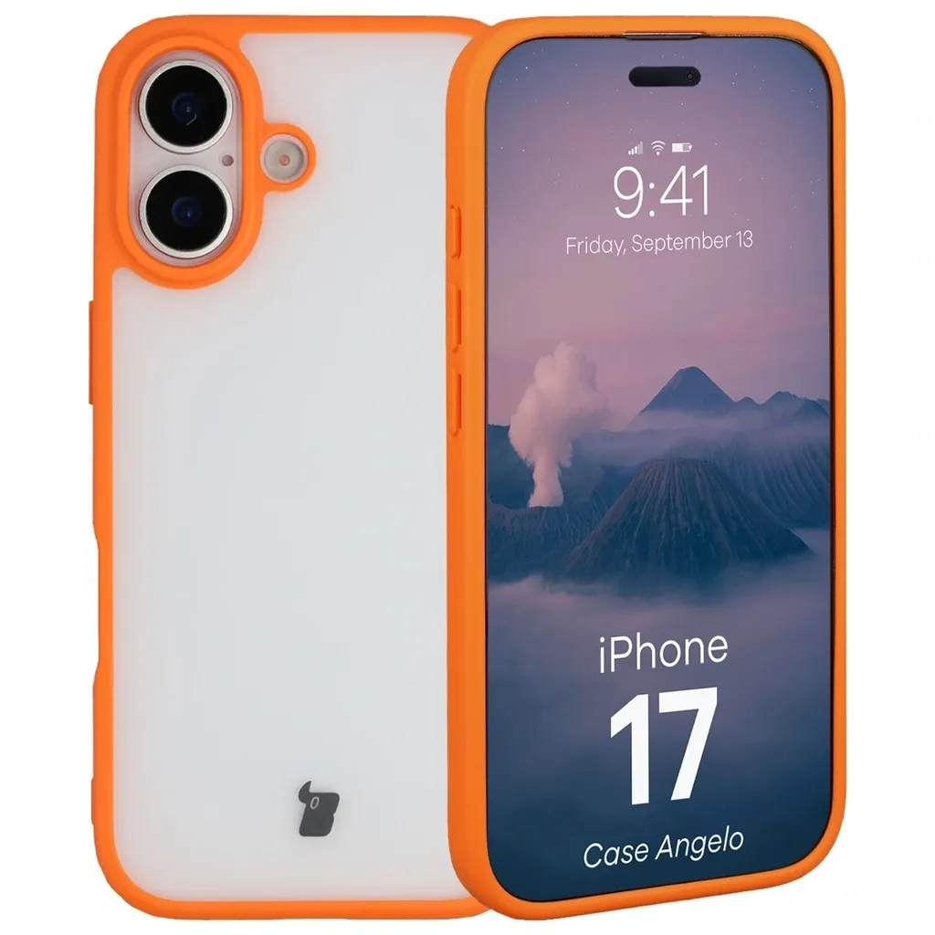 Kryt Bizon Case Angelo Apple iPhone 17 semi-transparent with an orange frame