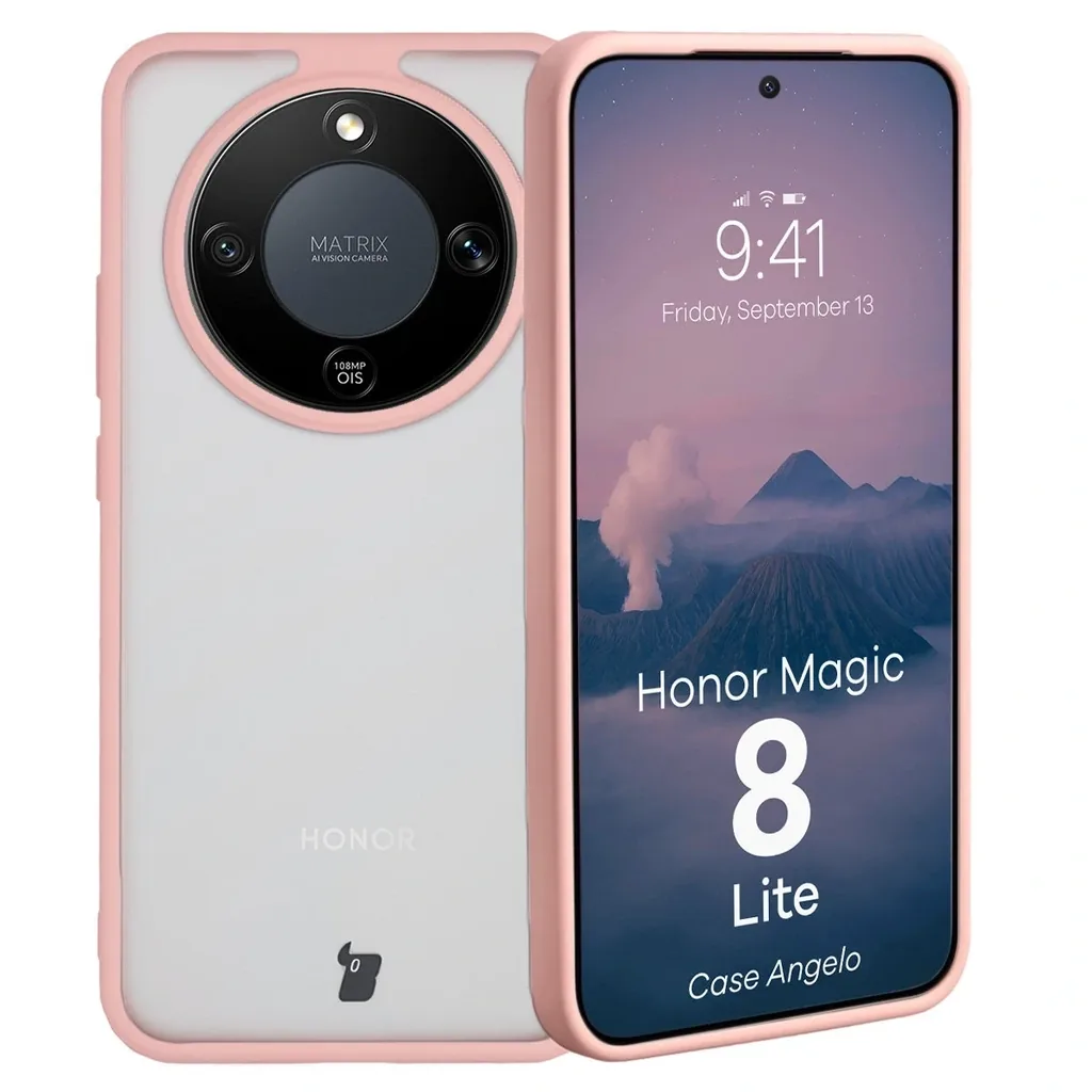 Kryt Bizon Case Angelo Honor Magic8 Lite semi-transparent with a light pink frame