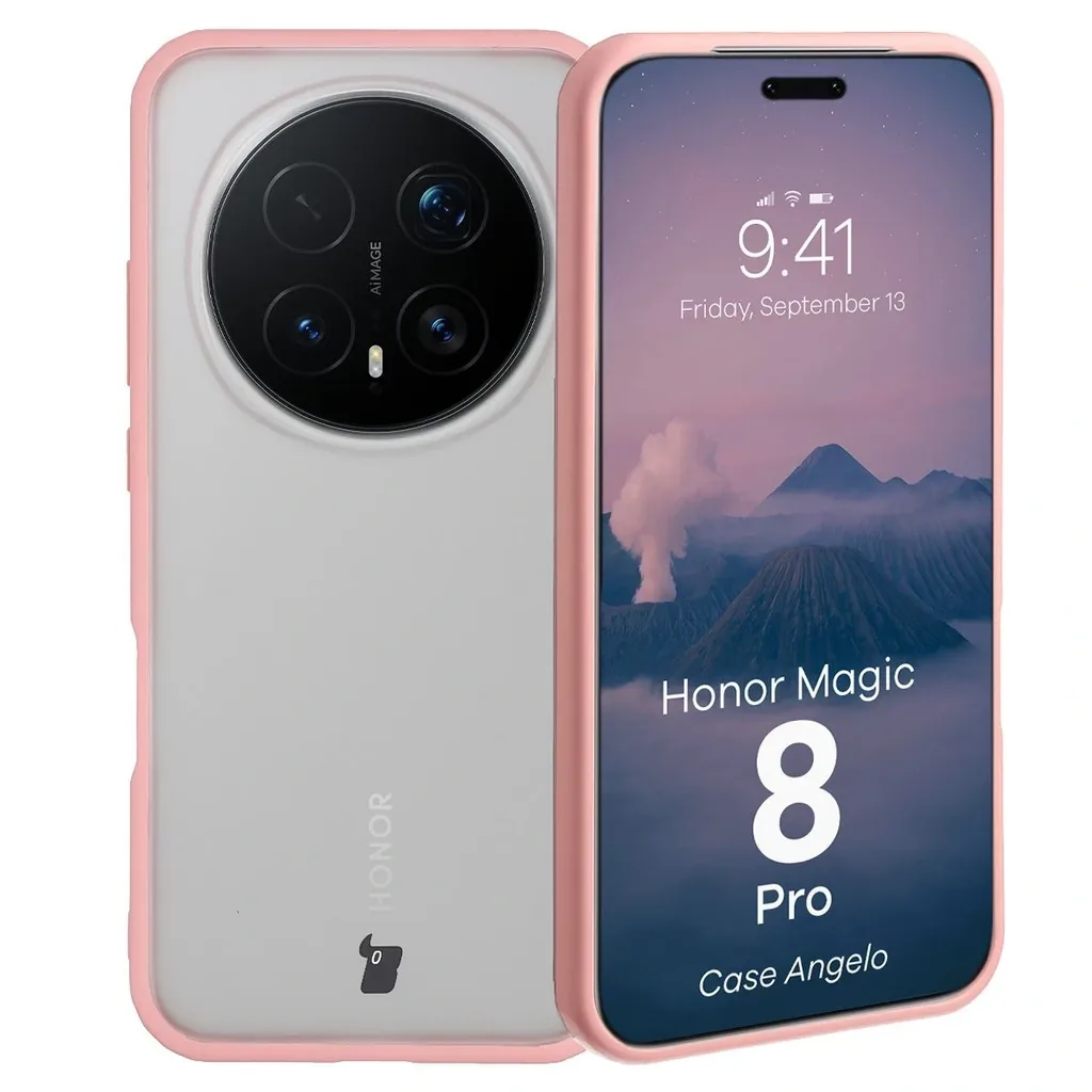 Kryt Bizon Case Angelo Honor Magic8 Pro semi-transparent with a light pink frame