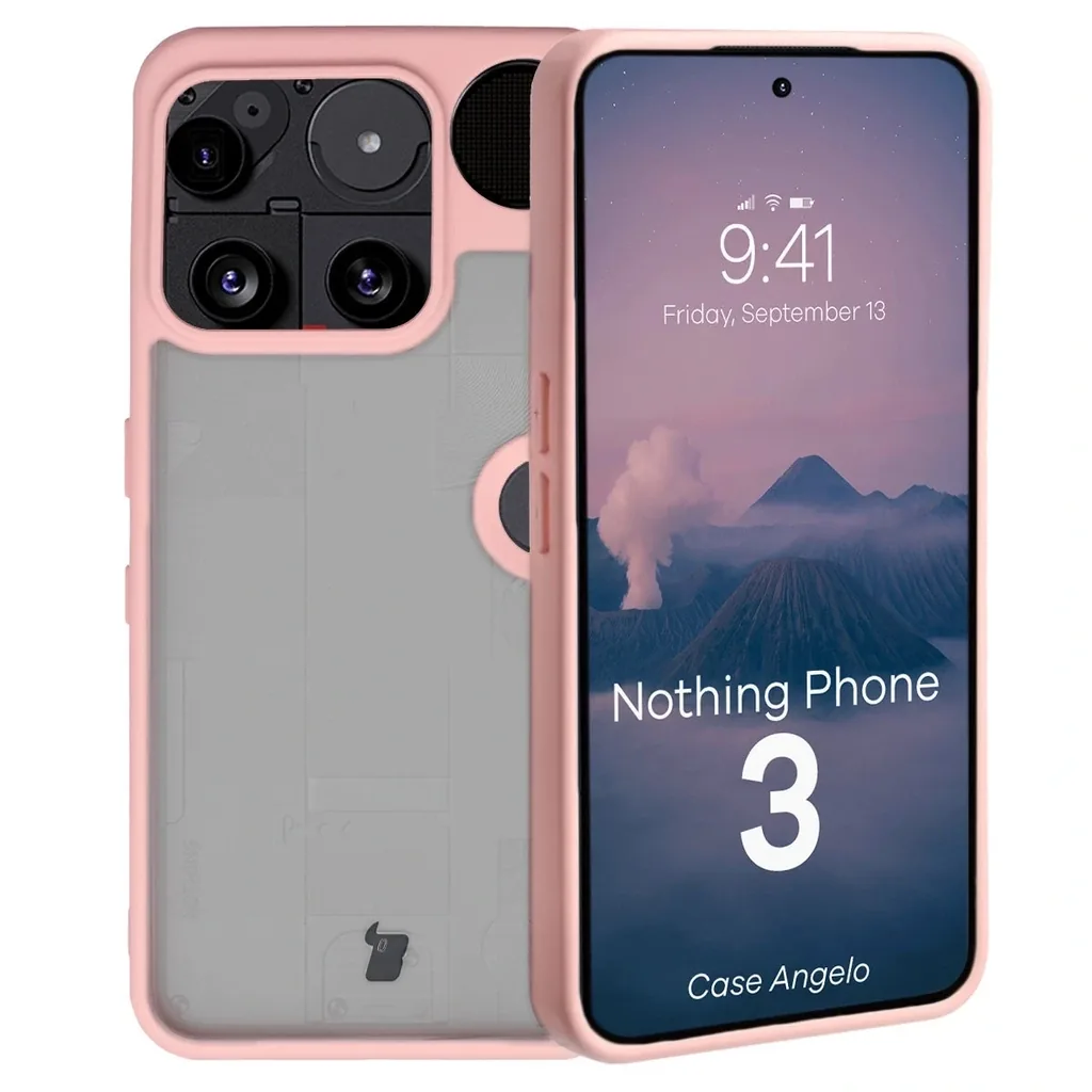Kryt Bizon Case Angelo Nothing Phone (3) semi-transparent with a light pink frame