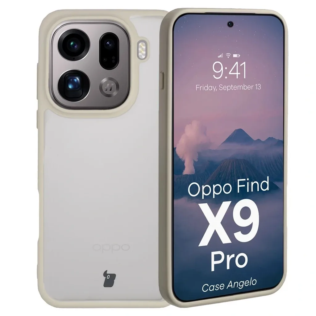 Kryt Bizon Case Angelo Oppo Find X9 Pro semi-transparent with a beige frame