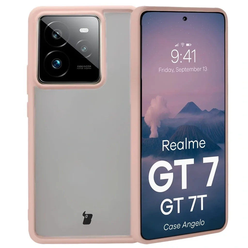 Kryt Bizon Case Angelo Realme GT 7 / 7T semi-transparent with a pink frame