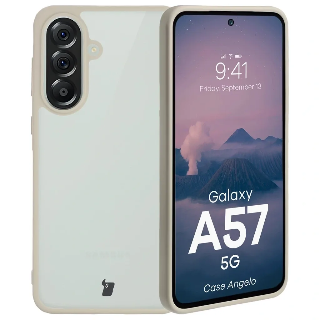 Kryt Bizon Case Angelo Samsung Galaxy A57 5G semi-transparent with a beige frame