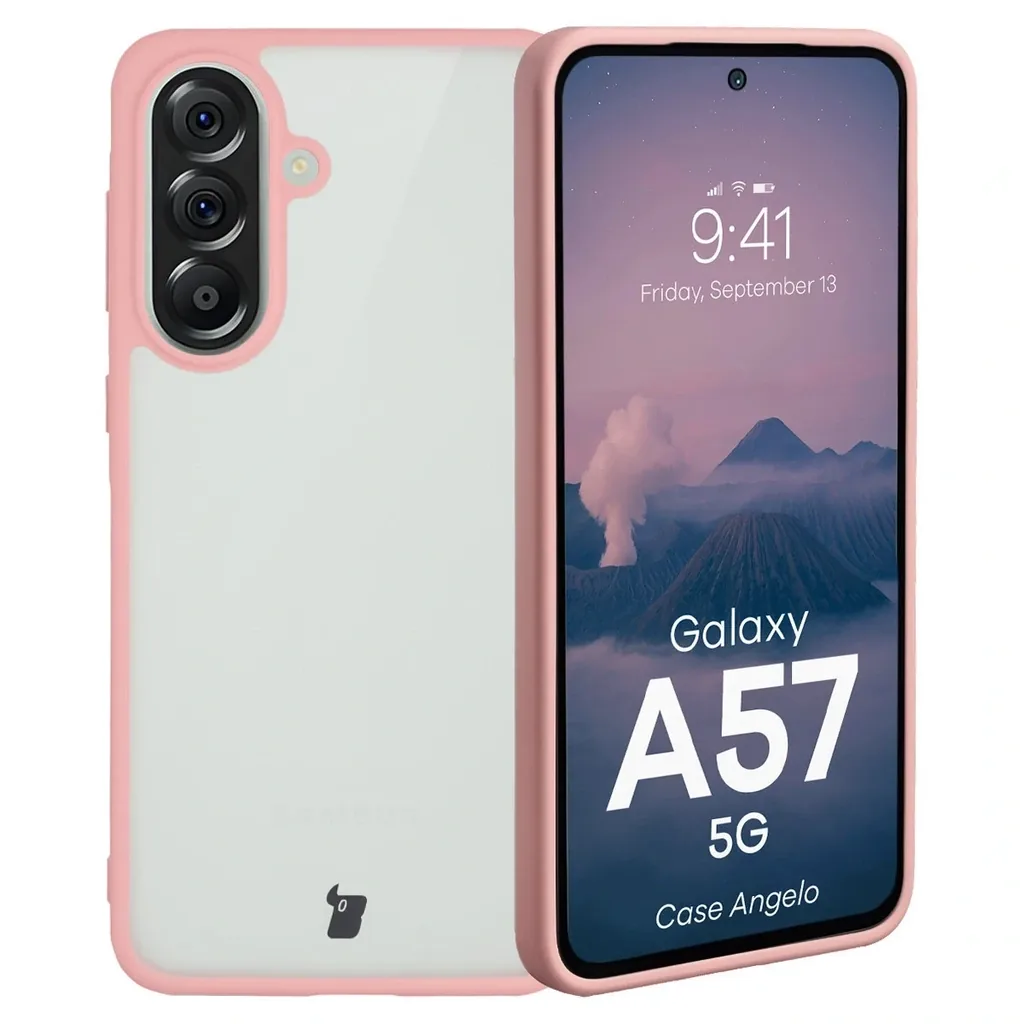 Kryt Bizon Case Angelo Samsung Galaxy A57 5G semi-transparent with a light pink frame
