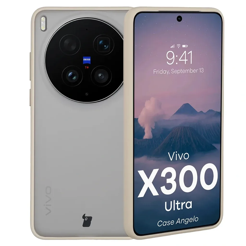 Kryt Bizon Case Angelo Vivo X300 Ultra, semi-transparent with a beige frame