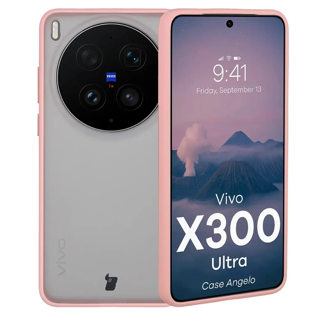 Kryt Bizon Case Angelo Vivo X300 Ultra, semi-transparent with a light pink frame