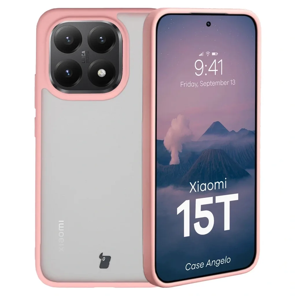 Kryt Bizon Case Angelo Xiaomi 15T semi-transparent with a light pink frame