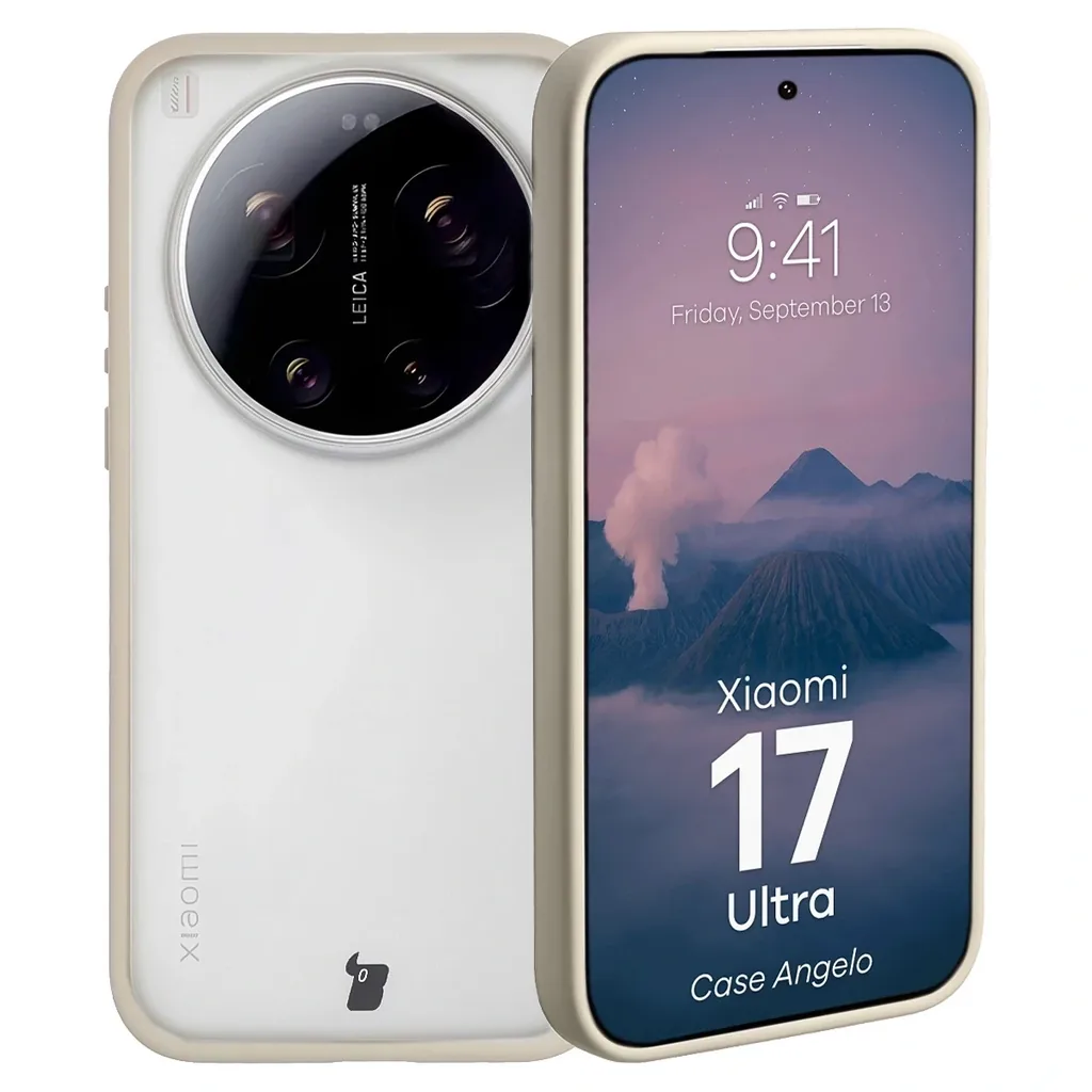 Kryt Bizon Case Angelo Xiaomi 17 Ultra semi-transparent with a beige frame