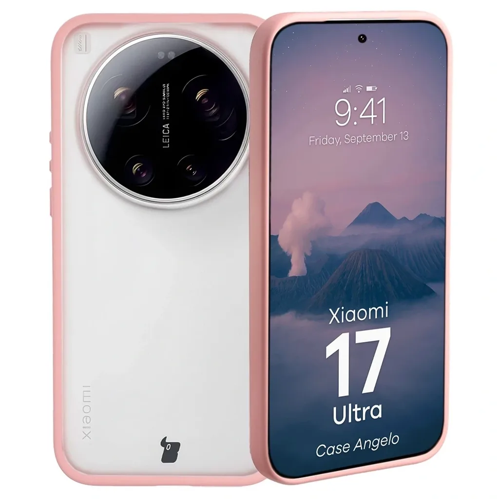 Kryt Bizon Case Angelo Xiaomi 17 Ultra semi-transparent with a light pink frame
