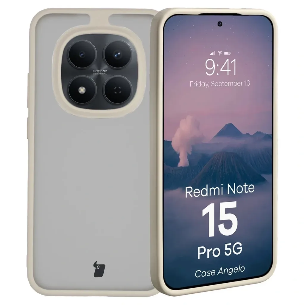 Kryt Bizon Case Angelo Xiaomi Redmi Note 15 Pro 5G semi-transparent with a beige frame